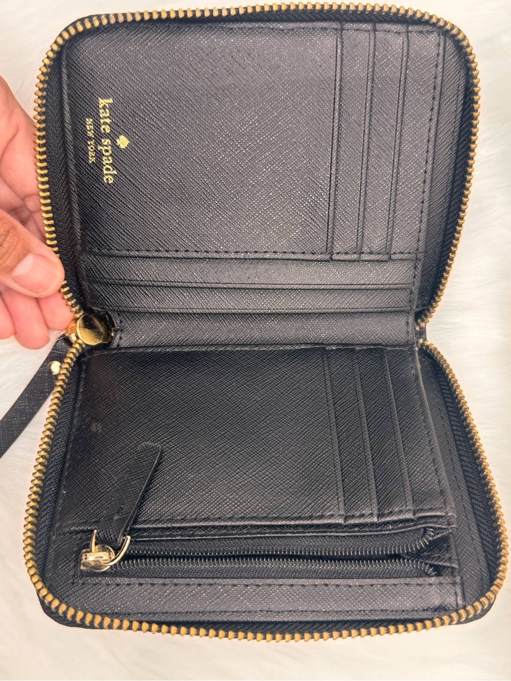 Kate Spade Black Zip-Around Wallet with Gold Plaque - Picture 3 of 5